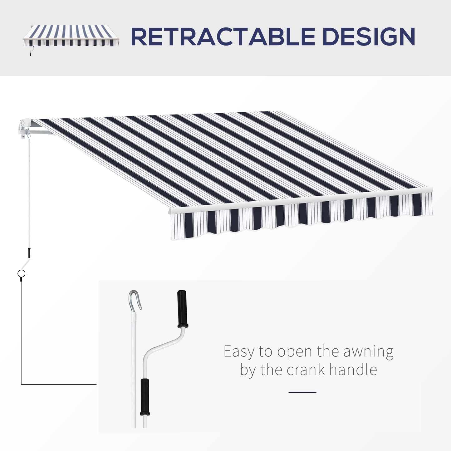 Outsunny 2.5x2 m Manual Retractable Awning, Garden Awning with 90% UV block -Dark Blue/White Stripes