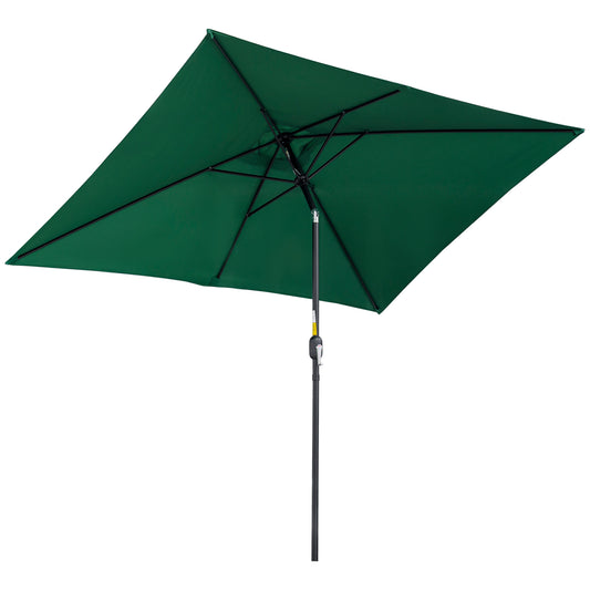 Photo of Outsunny 3x2m Garden Parasol Umbrella with Aluminium Pole, Tilt and Crank, Rectangular Outdoor Table Parasol Sun Shade for Patio, Green in Green colour on a white background