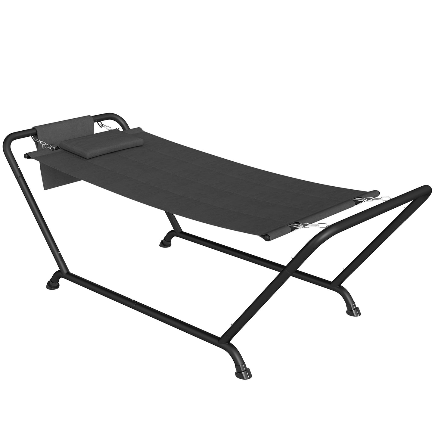 Photo of Outsunny Outdoor Hammock with Stand, Freestanding Hammock with Side Pocket, Headrest for Patio, Balcony, Porch, Dark Grey in Grey colour on a white background