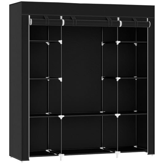 Photo of HOMCOM Portable Wardrobe, Foldable Fabric Wardrobe, 150 x 43 x 162.5cm, Clothes Storage Organiser with Hanging Rail, Shelves, Fabric Cover for Bedroom, Black in Black colour on a white background