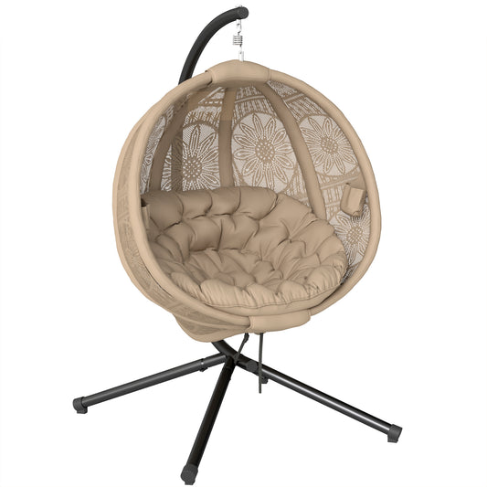 Photo of Outsunny Round Egg Basket Chair, with Steel Stand, Sand in Sand colour on a white background