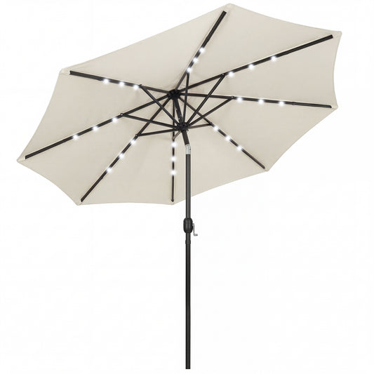 Photo of Outsunny 2.6 m Garden Parasol Umbrella with LED Solar Light, Parasol Cover, Outdoor Market Patio Umbrella, Cream White in White colour on a white background