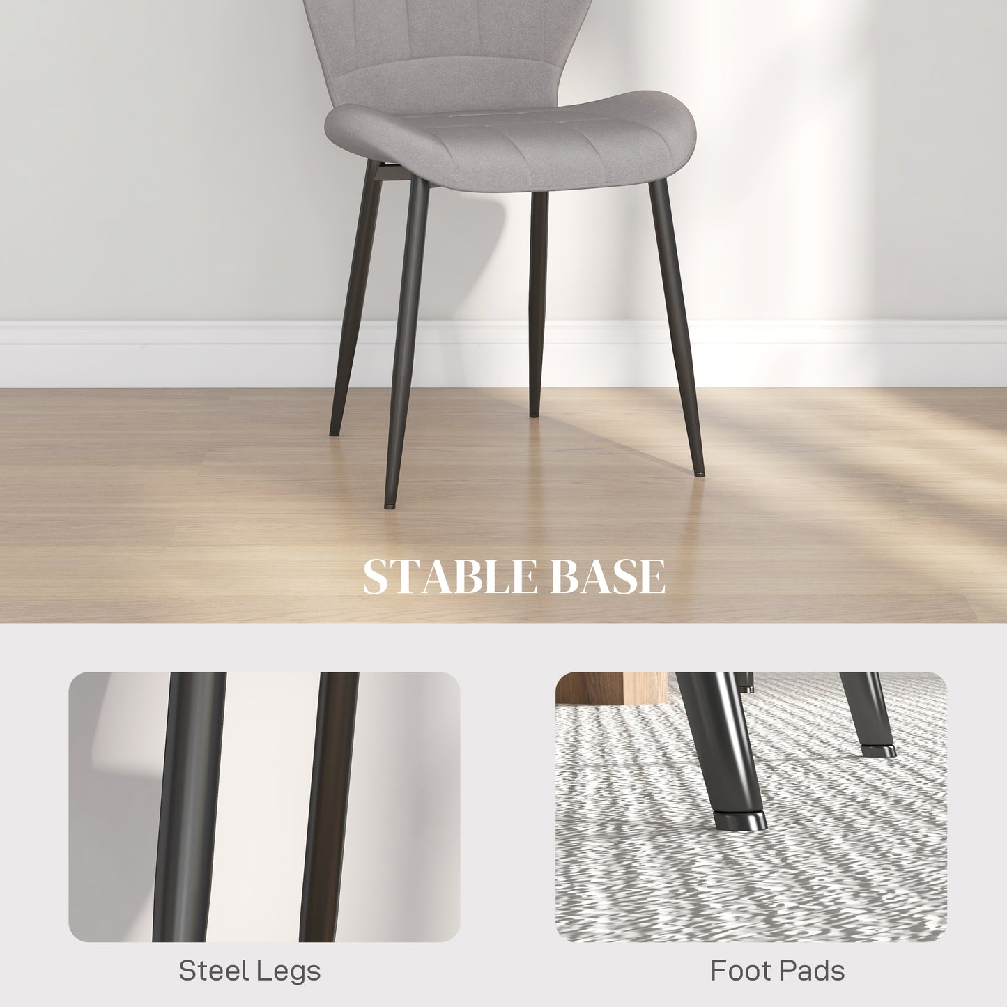 HOMCOM Set of Four Flannel Relaxed Tub Dining Chairs - Light Grey