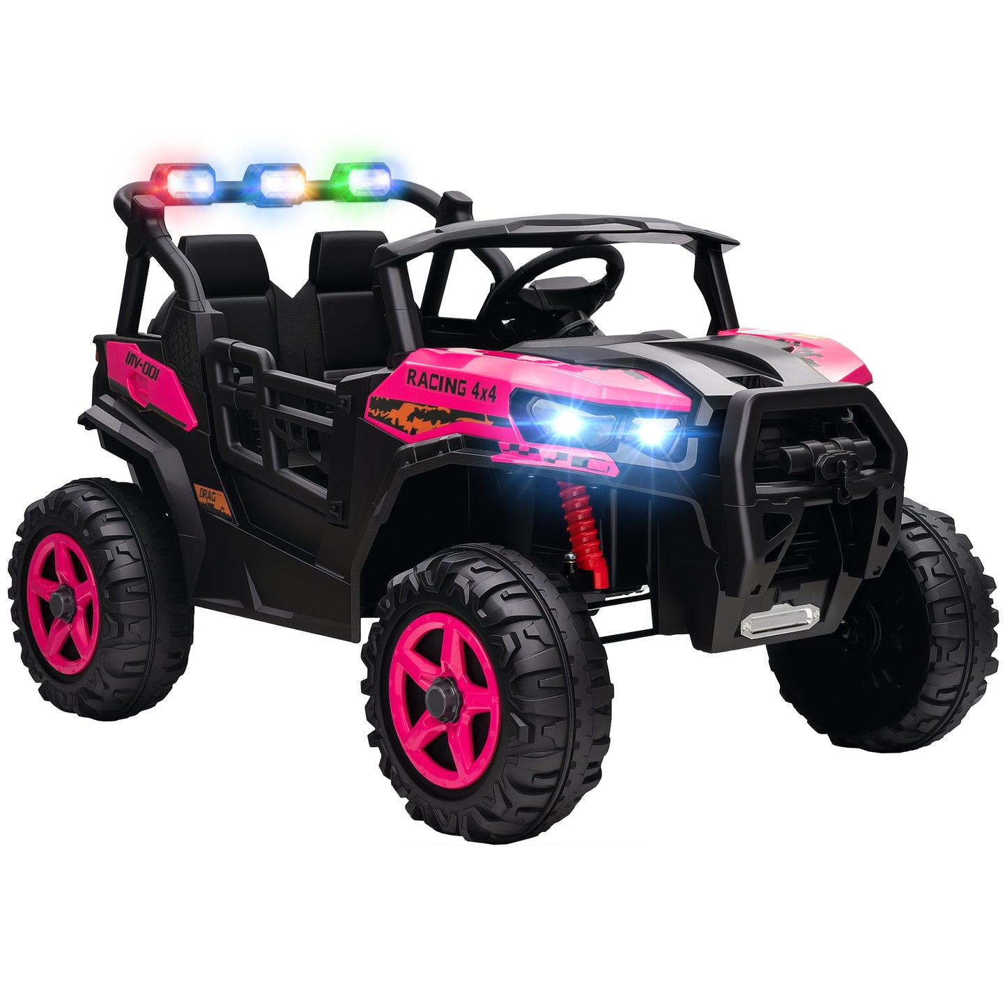 Photo of AIYAPLAY 24V Electric Ride on Car, 2-Seater Electric Car for Kids with Remote, Bluetooth, Soft Start, Suspension Spring, Pink in Pink colour on a white background