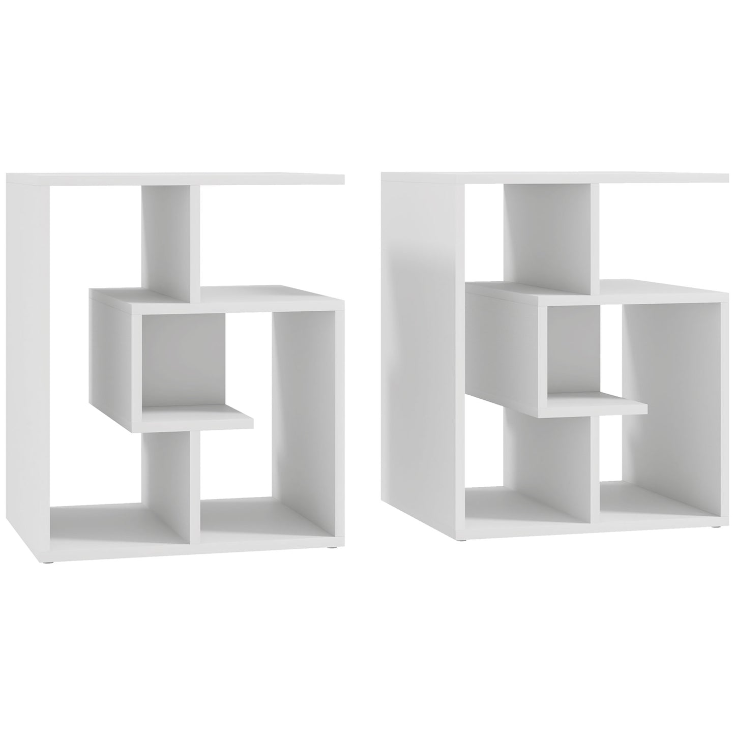 Photo of HOMCOM Side Table, 3 Tier End Table with Open Storage Shelves for Living Room, Bedroom, Set of 2, White in White colour on a white background