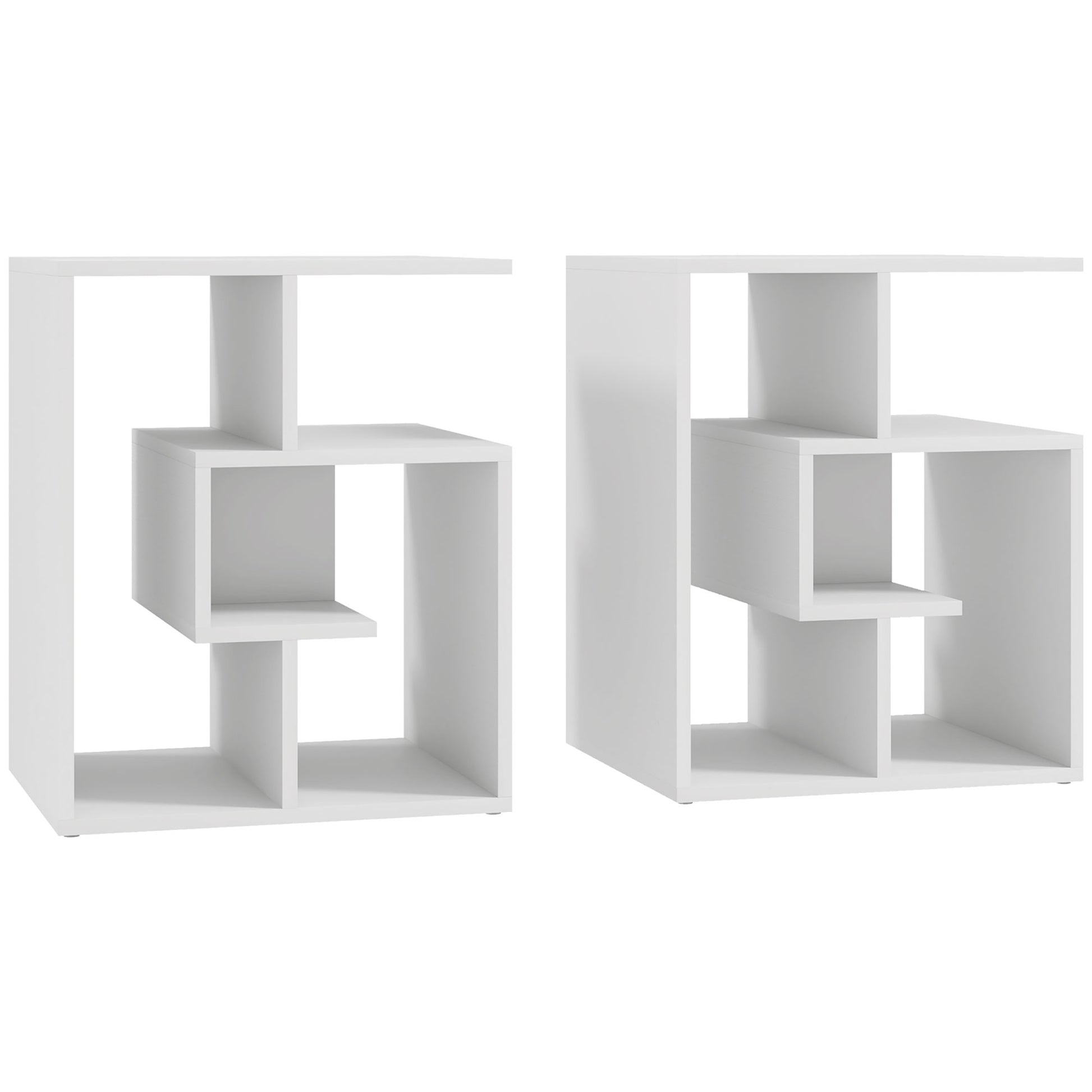 Photo of HOMCOM Side Table, 3 Tier End Table with Open Storage Shelves for Living Room, Bedroom, Set of 2, White in White colour on a white background