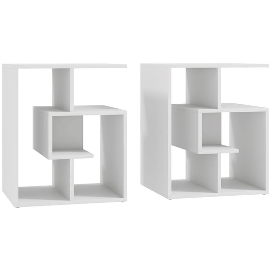 Photo of HOMCOM Side Table, 3 Tier End Table with Open Storage Shelves for Living Room, Bedroom, Set of 2, White in White colour on a white background