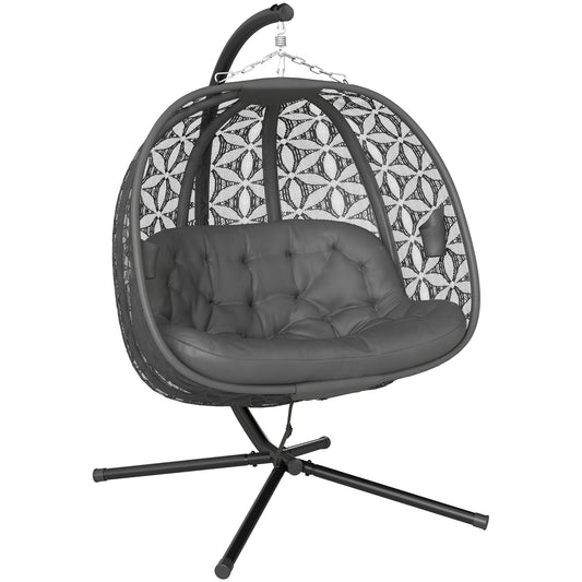 Photo of Outsunny Outdoor Double Hanging Chair with Cushion and Cup Holders, Charcoal Grey in Grey colour on a white background