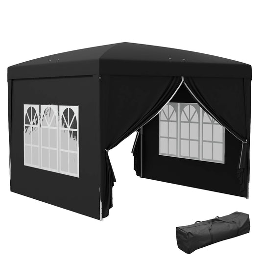 Photo of Outsunny 3x3(m) Pop-Up Gazebo, with Curtain Walls and Windows, Black in Black colour on a white background