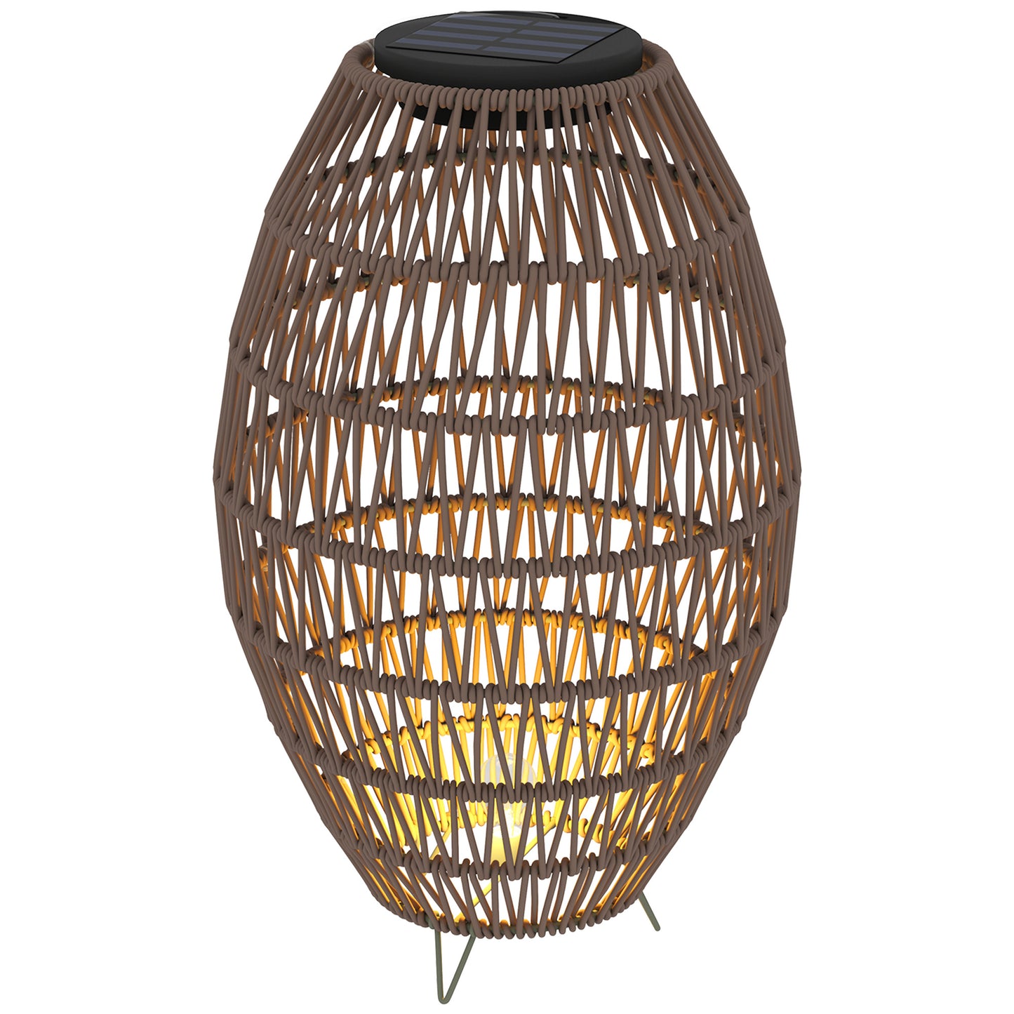 Photo of Outsunny Rattan Solar Lamp, Garden Solar Lantern with Auto On/Off Light, IP44 Waterproof, Decorative Outdoor Rattan Lamp for Porch, Pathway, Dark Brown in Brown colour on a white background