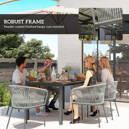Grey rattan dining set with sturdy metal frames and six chairs