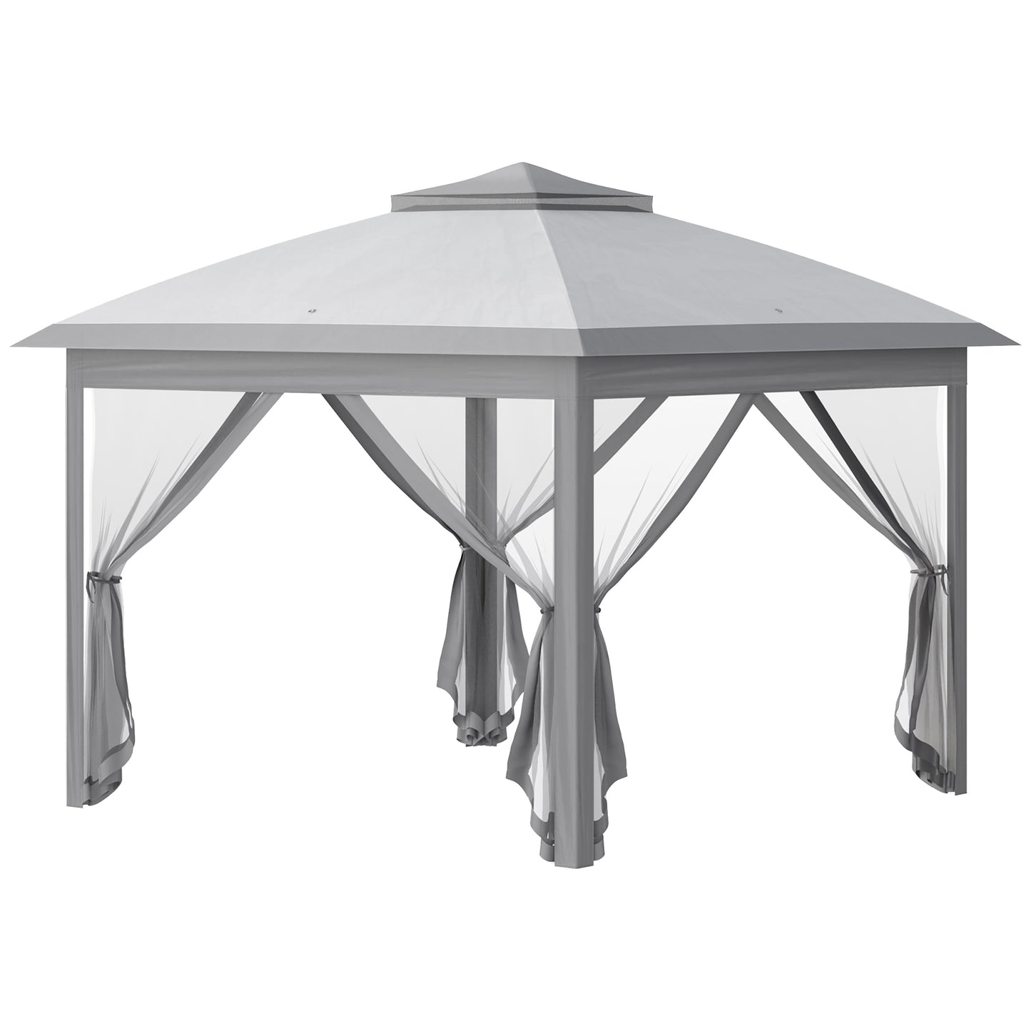 Photo of Outsunny 3.3 x 3.3m Pop Up Gazebo, Double Roof Foldable Canopy Tent with Zipped Mesh Sidewalls, Height Adjustable and Carrying Bag, Event Tent for Patio Garden, Grey in Grey colour on a white background