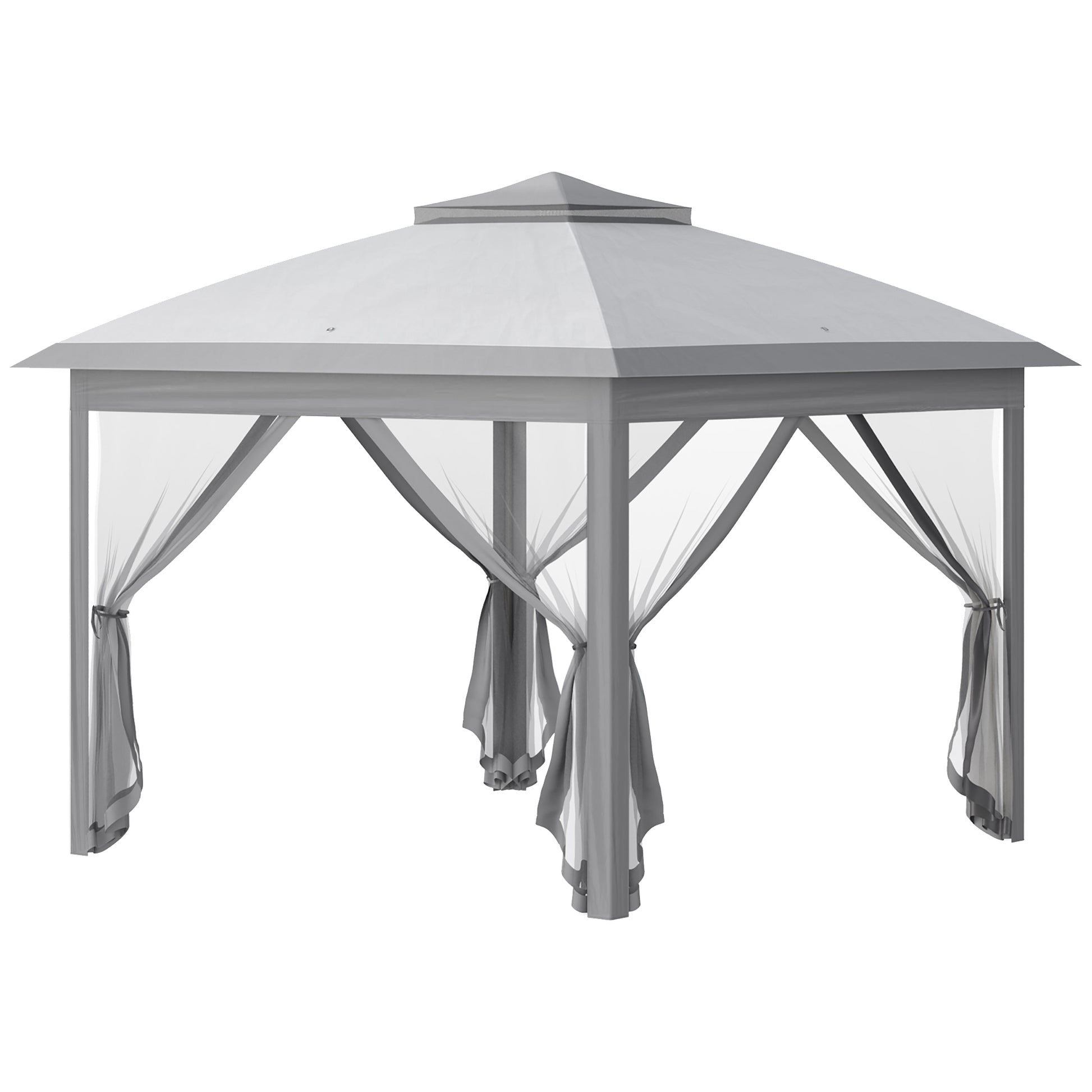 Photo of Outsunny 3.3 x 3.3m Pop Up Gazebo, Double Roof Foldable Canopy Tent with Zipped Mesh Sidewalls, Height Adjustable and Carrying Bag, Event Tent for Patio Garden, Grey in Grey colour on a white background