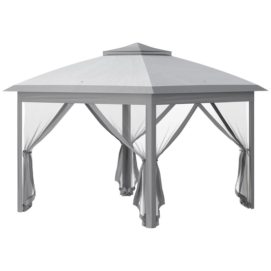 Photo of Outsunny 3.3 x 3.3m Pop Up Gazebo, Double Roof Foldable Canopy Tent with Zipped Mesh Sidewalls, Height Adjustable and Carrying Bag, Event Tent for Patio Garden, Grey in Grey colour on a white background