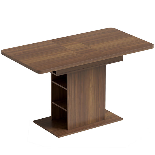Photo of HOMCOM Extendable Dining Table for 4-6 People, 110-130cm Kitchen Table with 6 Open Shelves, Walnut Brown in Brown colour on a white background