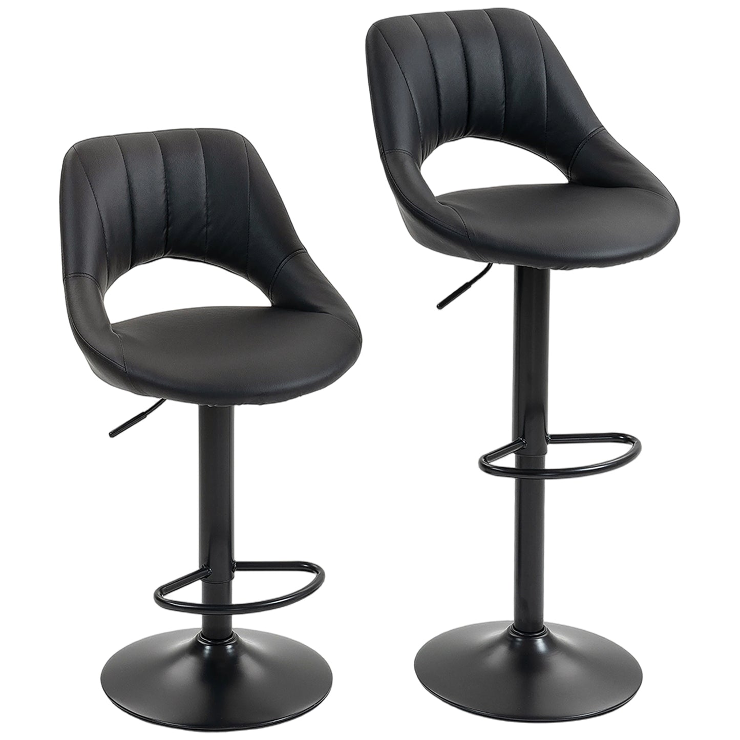Photo of HOMCOM Set of Two Faux Leather Bar Stools - Black in Black colour on a white background