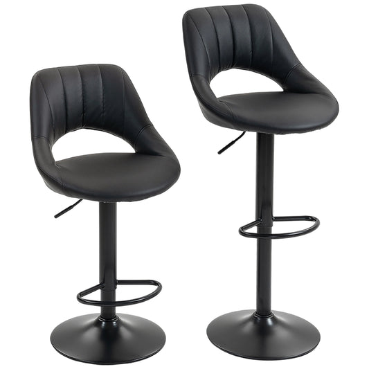 Photo of HOMCOM Set of Two Faux Leather Bar Stools - Black in Black colour on a white background