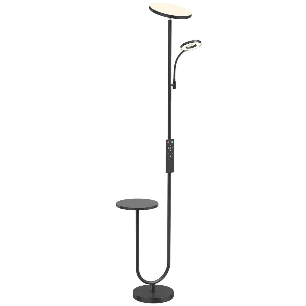Photo of HOMCOM Uplighter Floor Lamp with Table and Reading Light, Dual Light Dimmable Standing Lamp with Remote & 4 Colour Temperatures in Temperatures colour on a white background