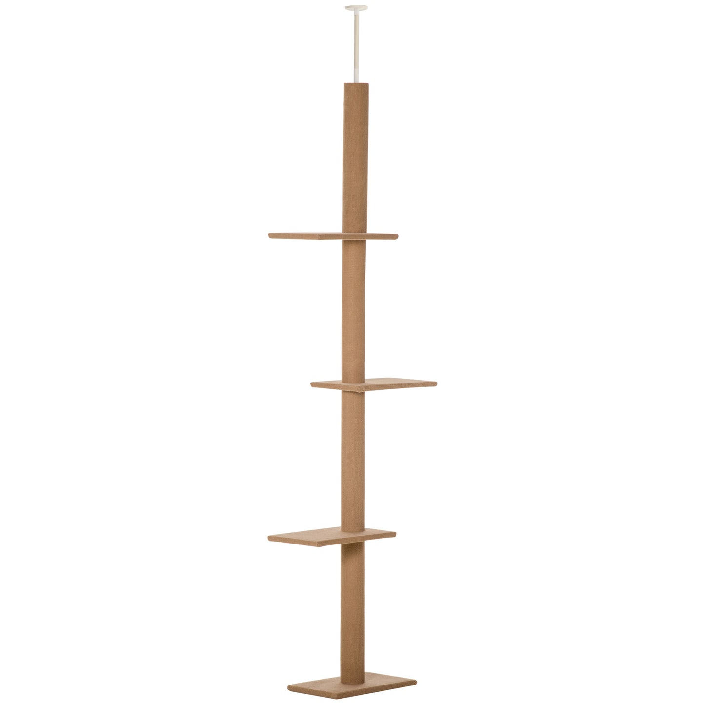 Photo of PawHut 260cm Floor To Ceiling Cat Tree for Indoor Cats w/ Three Platforms Activity Centre - Brown in Brown colour on a white background