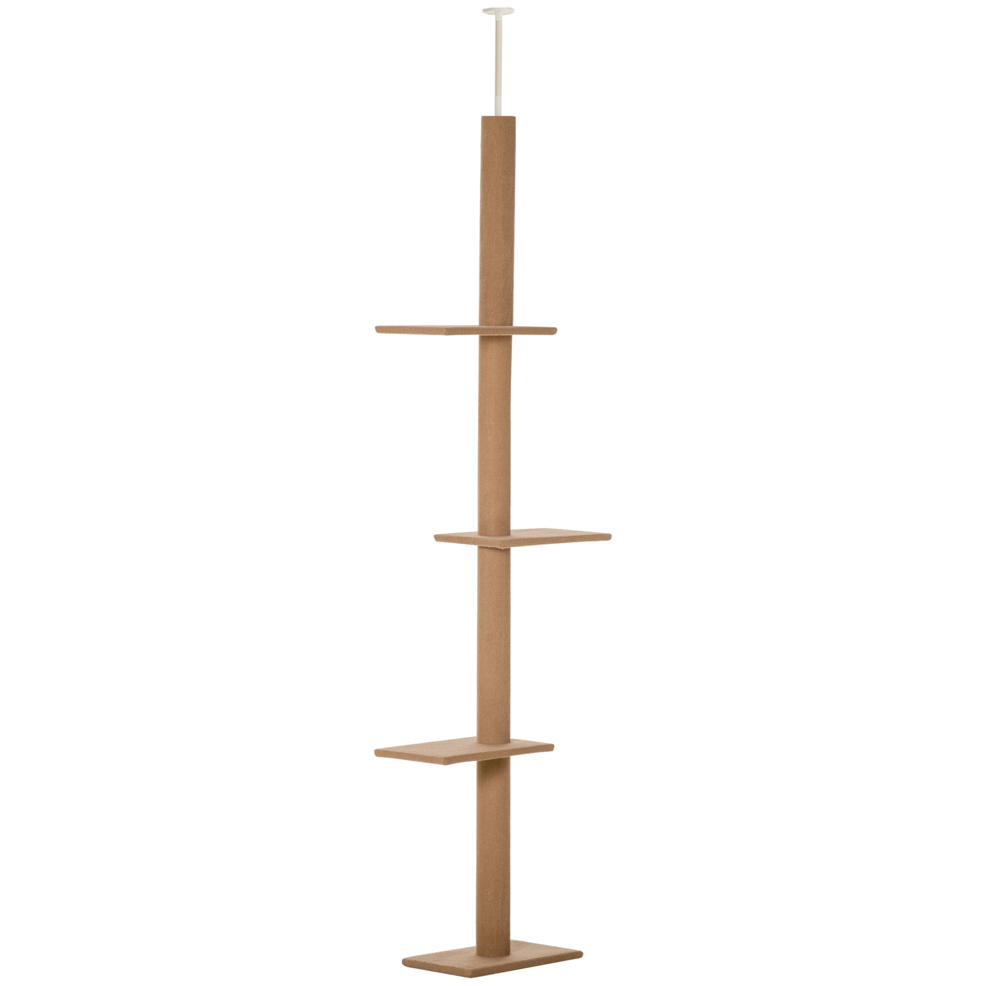 Photo of PawHut 260cm Floor To Ceiling Cat Tree for Indoor Cats w/ Three Platforms Activity Centre - Brown in Brown colour on a white background
