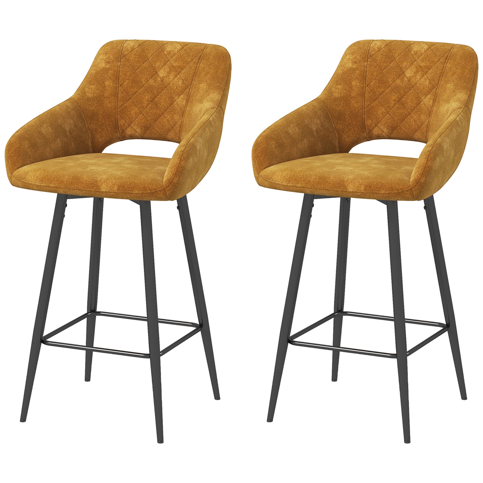 Photo of HOMCOM Set of Two Velvet-Feel Bar Stools - Brown in Brown colour on a white background