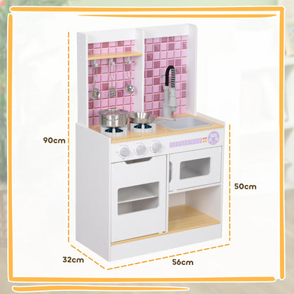 AIYAPLAY play kitchen with stove, sink and oven; shown with dimensions of 90 by 56 by 32 cm