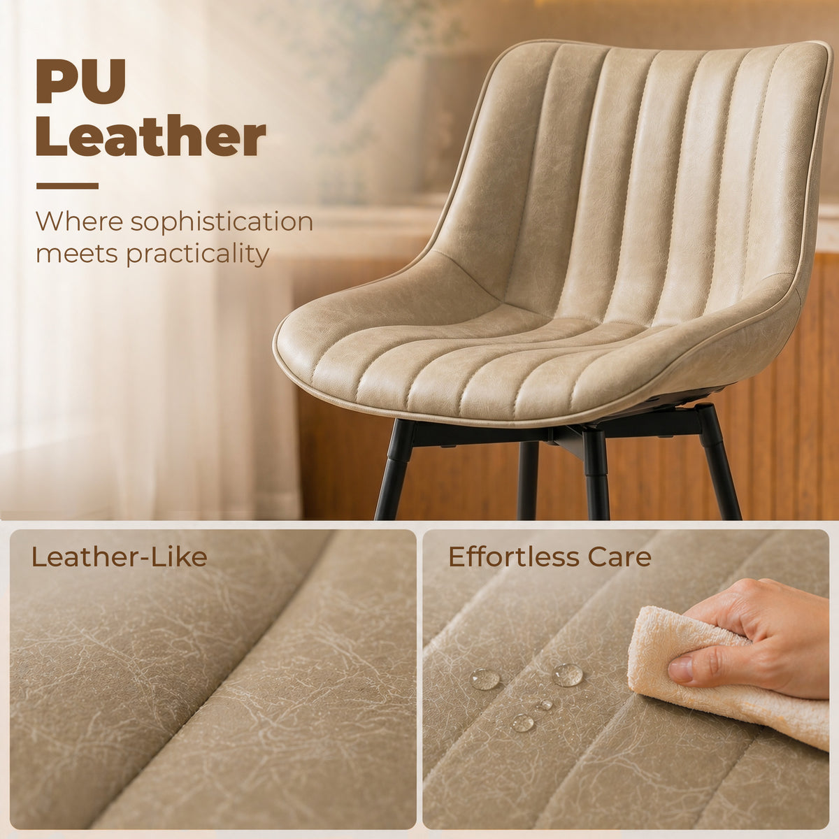 HOMCOM Set of 2 PU Leather Swivel Bar Stools - Light Brown
