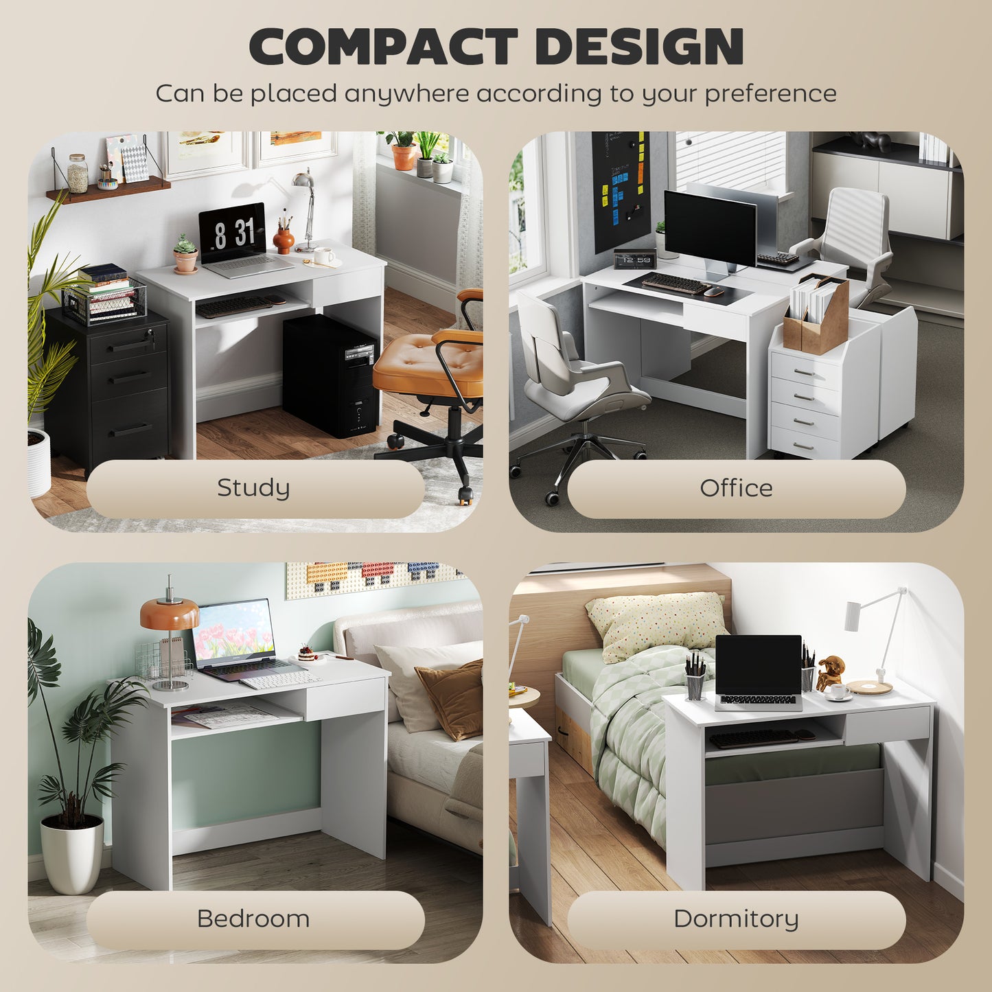 HOMCOM 100cm Compact Computer Desk with Keyboard Tray, Home Office Desk with Drawer for Bedroom Study, White