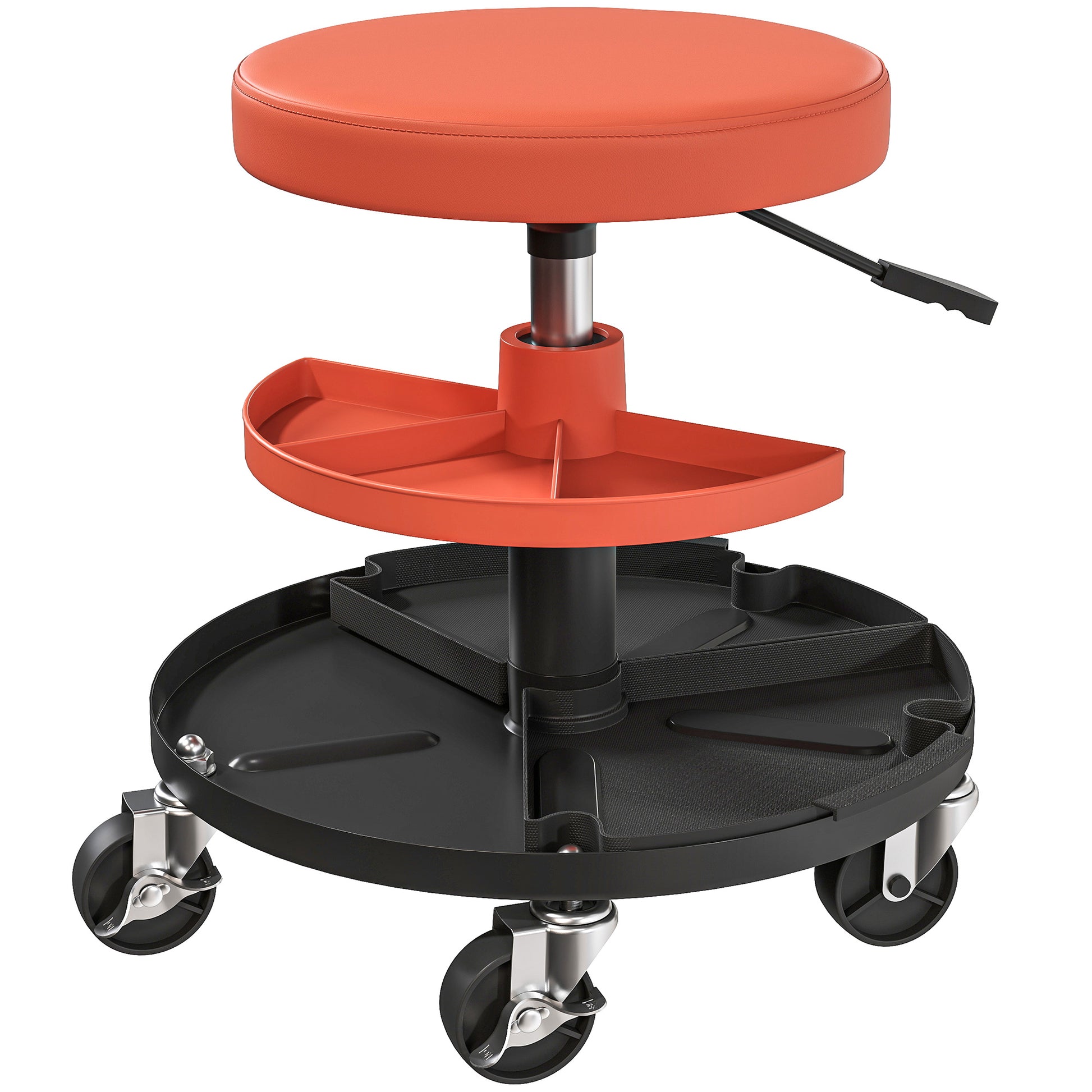 Photo of HOMCOM Rolling Mechanic Stool, 135kg Capacity Workshop Stool, 360° Swivel Roller Padded Creeper Seat with Wheels, Tool Trays Storage for Garage, Shop, Auto Repair, Yellow in Yellow colour on a white background