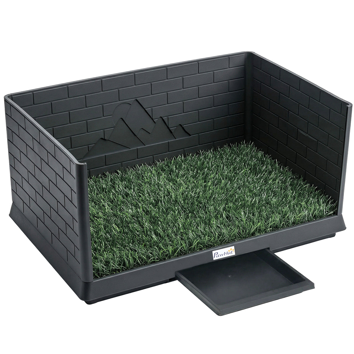 Photo of PawHut Dog Toilet Tray, Indoor Outdoor Dog Potty with High Walls, Grass Turf, Slide-Out Tray, Urine Collection Base in Base colour on a white background