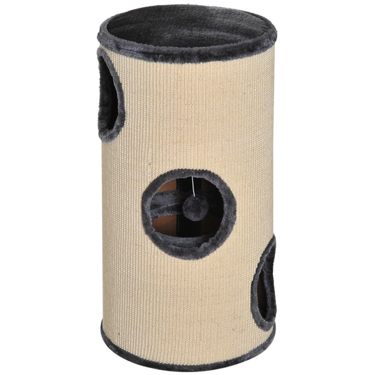 Photo of PawHut 70cm Height Cat Post Tree Scratching Barrel Sisal Activity Center Condo Kitten Bed Scratcher Climbing Climber Play House for Indoor Cats in Cats colour on a white background