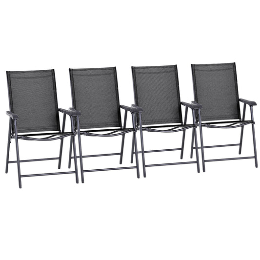 Photo of Outsunny Set of 4 Folding Garden Chairs, Metal Frame Garden Chairs Outdoor Patio Park Dining Seat with Breathable Mesh Seat, Black in Black colour on a white background