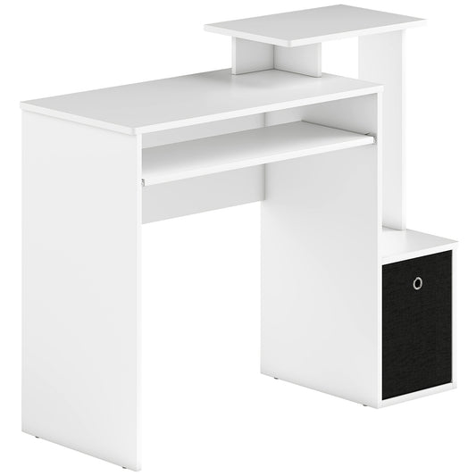 Photo of HOMCOM Computer Desk with Sliding Keyboard Tray Storage Drawer Shelf Home Office Workstation White in White colour on a white background