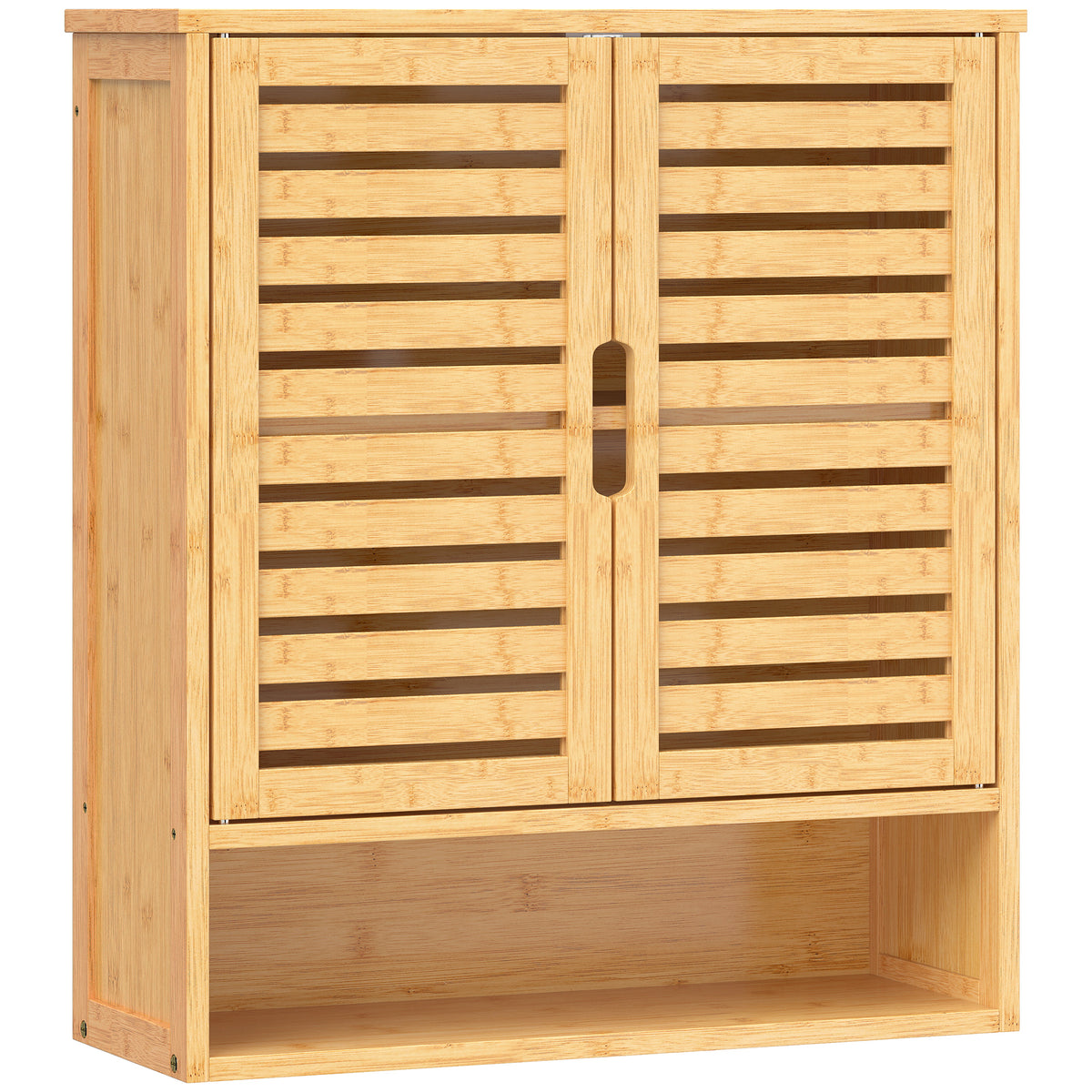 Photo of HOMCOM Bathroom Wall Cabinet, Wall Mounted Bathroom Cabinet with 2 Louvered Doors, Open Shelf and Adjustable Shelf Storage in Storage colour on a white background