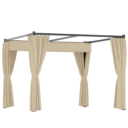 Photo of Outsunny 3 x 3m Retractable Roof Pergola, with Curtains - Khaki in Khaki colour on a white background