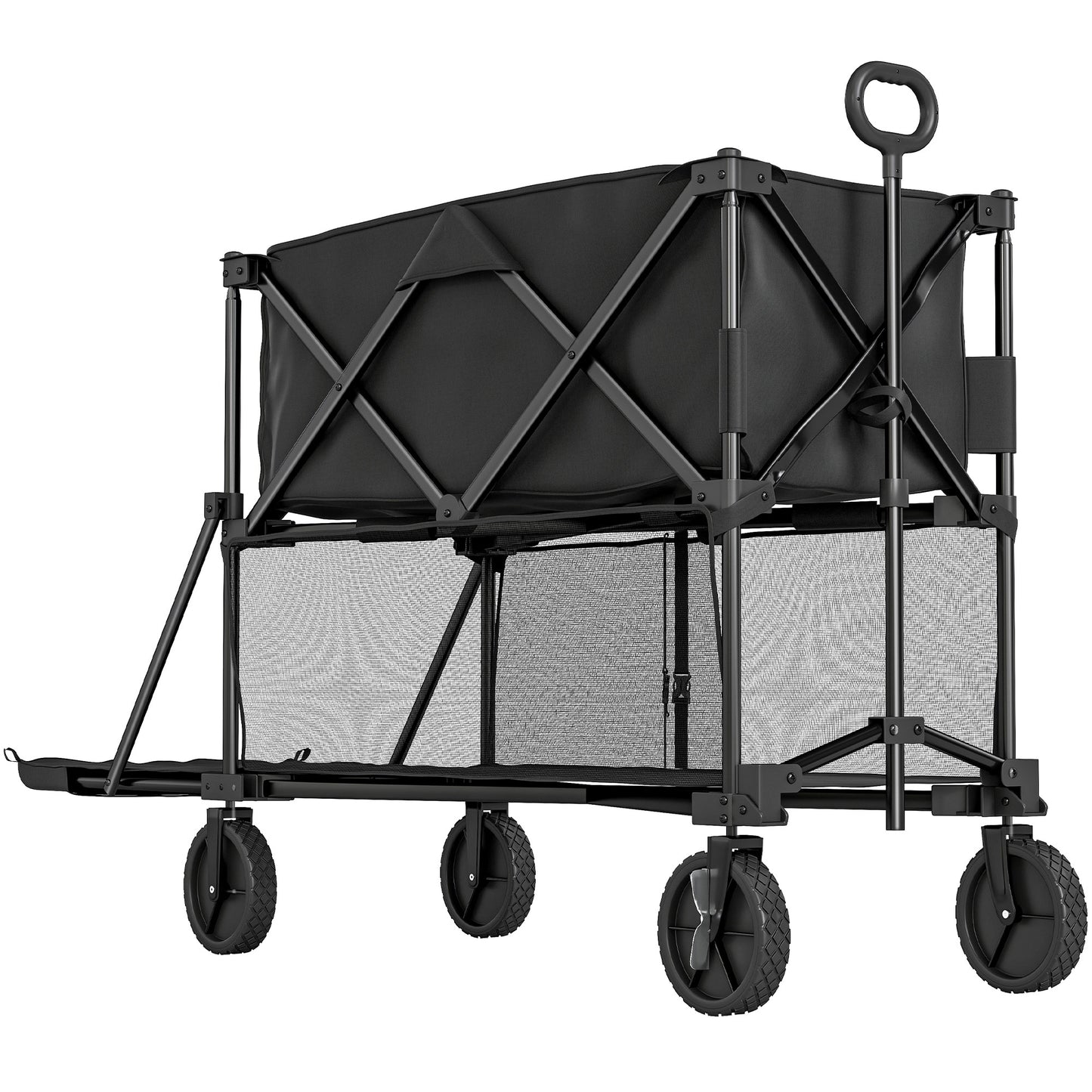 Photo of Outsunny Double Decker Folding Festival Trolley on Wheels, 200KG & 350L Capacity Collapsible Wagon Festival Trolley Cart with 134cm Extended for Camping Sports Shopping Garden and Beach, Black in Black colour on a white background