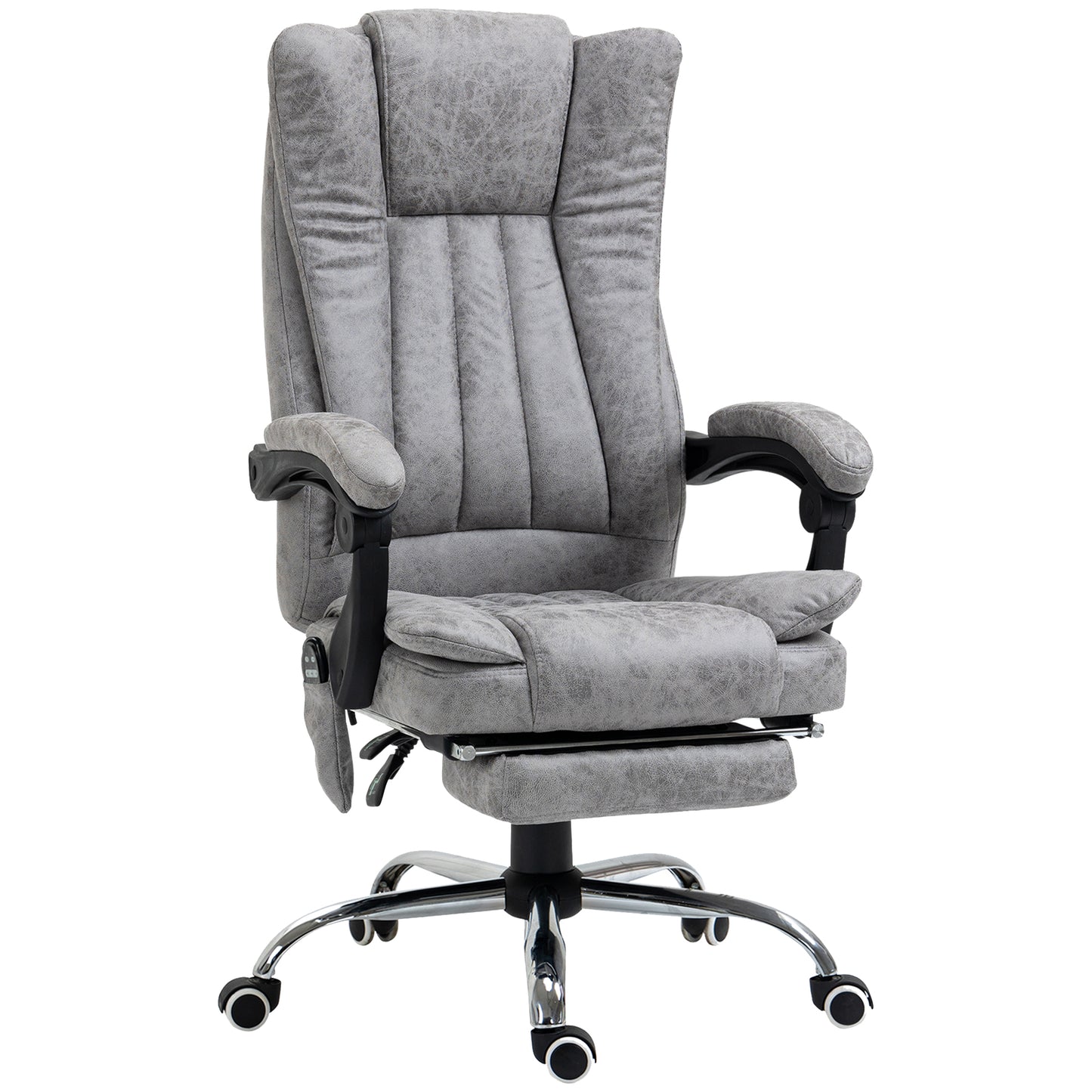 Photo of Vinsetto Office Chair with Massage and Heat, Microfibre Reclining Computer Desk Chair with Footrest and Adjustable Height, Swivel Wheels for Home Office, Grey in Grey colour on a white background
