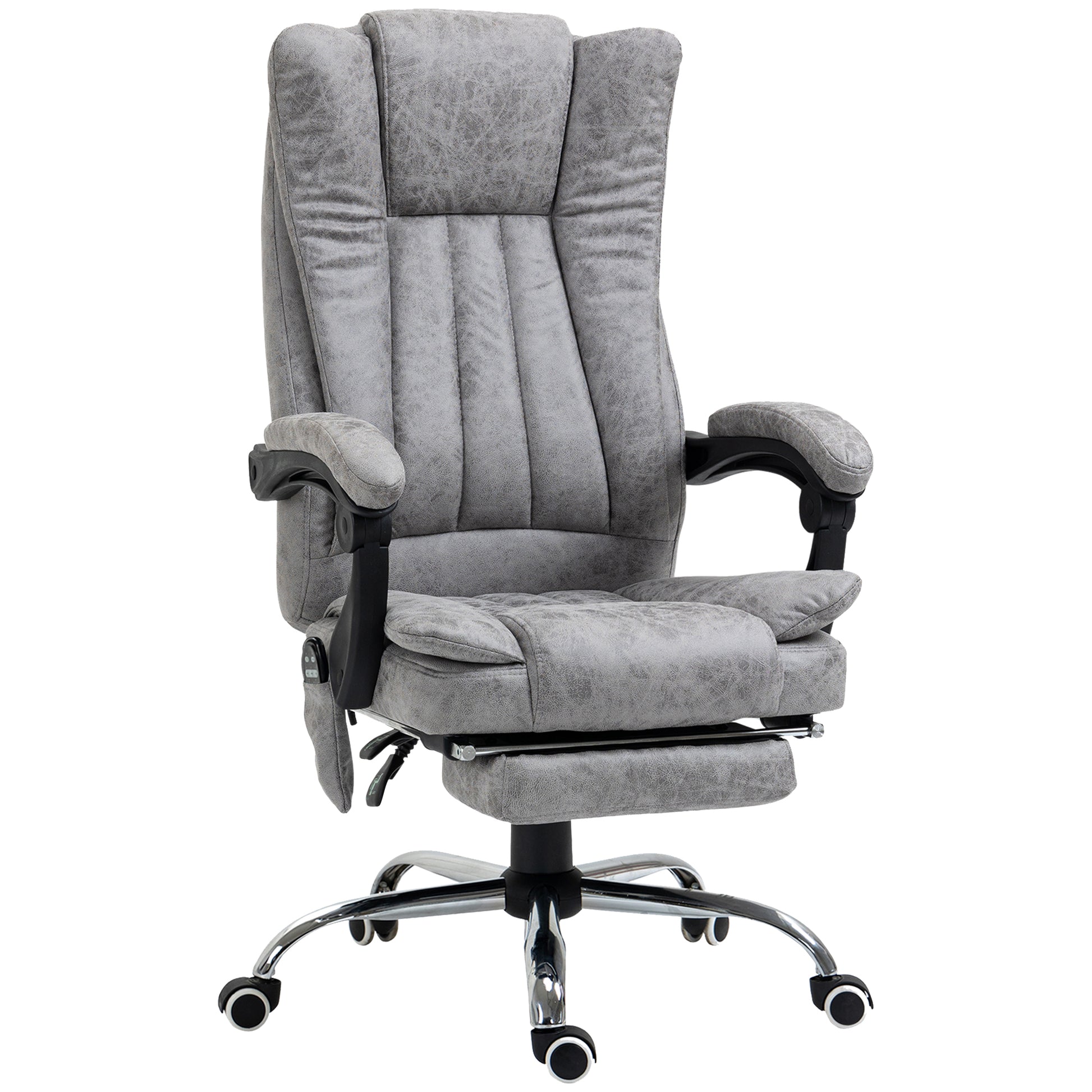 Photo of Vinsetto Office Chair with Massage and Heat, Microfibre Reclining Computer Desk Chair with Footrest and Adjustable Height, Swivel Wheels for Home Office, Grey in Grey colour on a white background