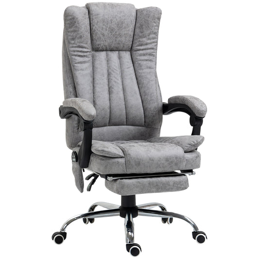 Photo of Vinsetto Office Chair with Massage and Heat, Microfibre Reclining Computer Desk Chair with Footrest and Adjustable Height, Swivel Wheels for Home Office, Grey in Grey colour on a white background