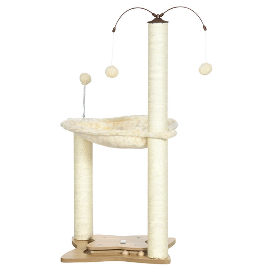 Photo of PawHut Cat Tree, with Scratching Posts, Hammock, Toy Ball - Beige in Beige colour on a white background