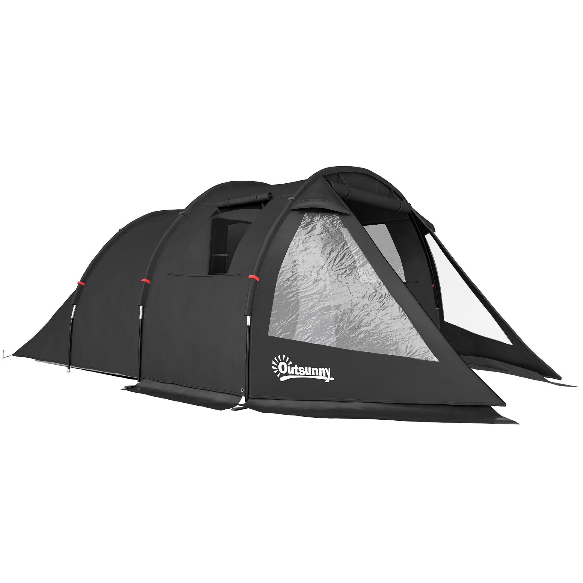 Photo of Outsunny 3-4 Man Tunnel Tent, Two Room Camping Tent with Windows, Portable Carry Bag, for Fishing, Hiking, Sports, Festival - Black in Black colour on a white background