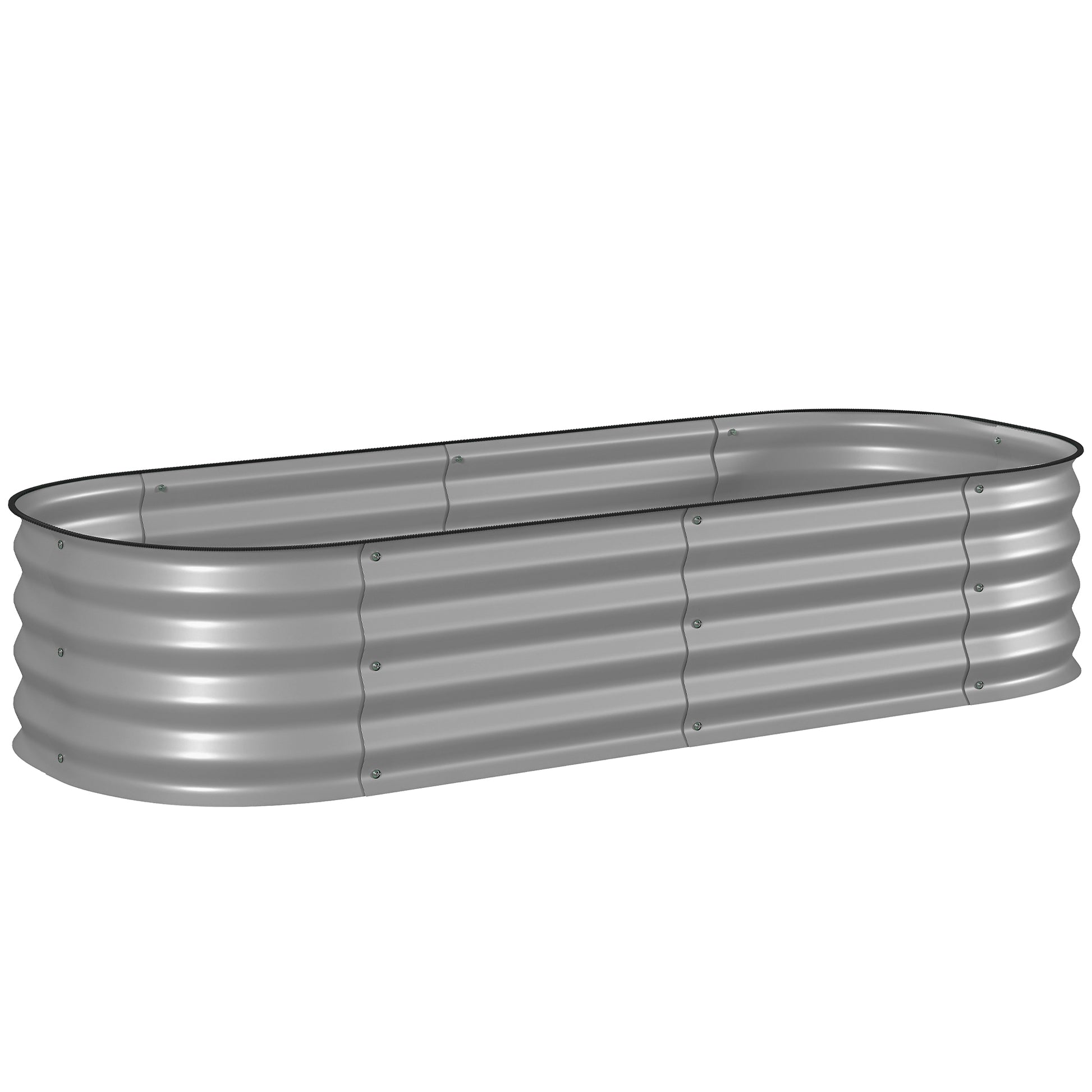 Photo of Outsunny Galvanised Raised Garden Bed, Metal Planter Box with Safety Edging, for Flowers, Herbs, Succulents, Silver in Silver colour on a white background