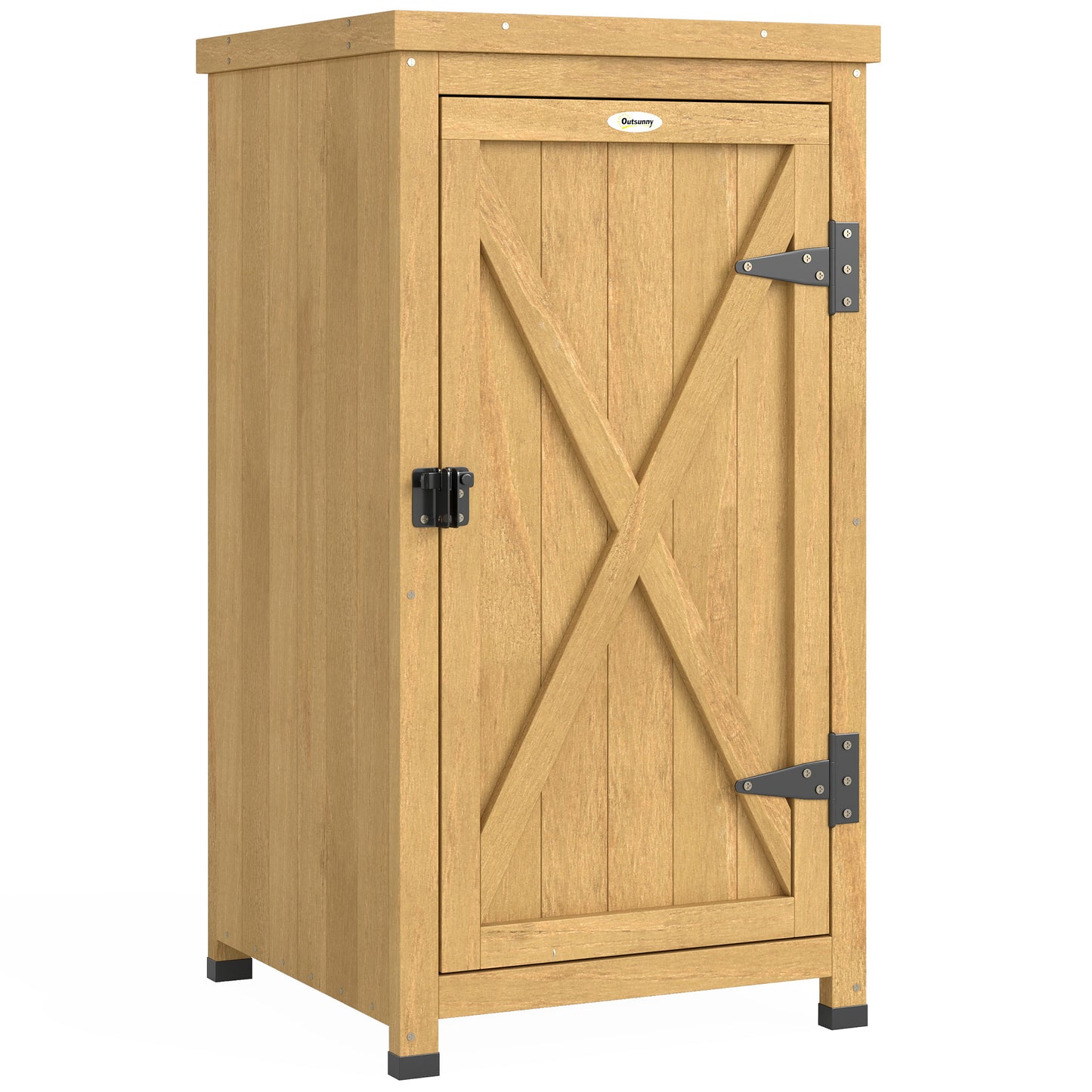 Photo of Outsunny Wooden Garden Shed, Garden Tool Storage Shed with Metal Top and Shelf, Light Brown in Brown colour on a white background