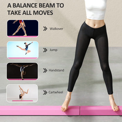SPORTNOW pink folding balance beam shown in use for gymnastics moves