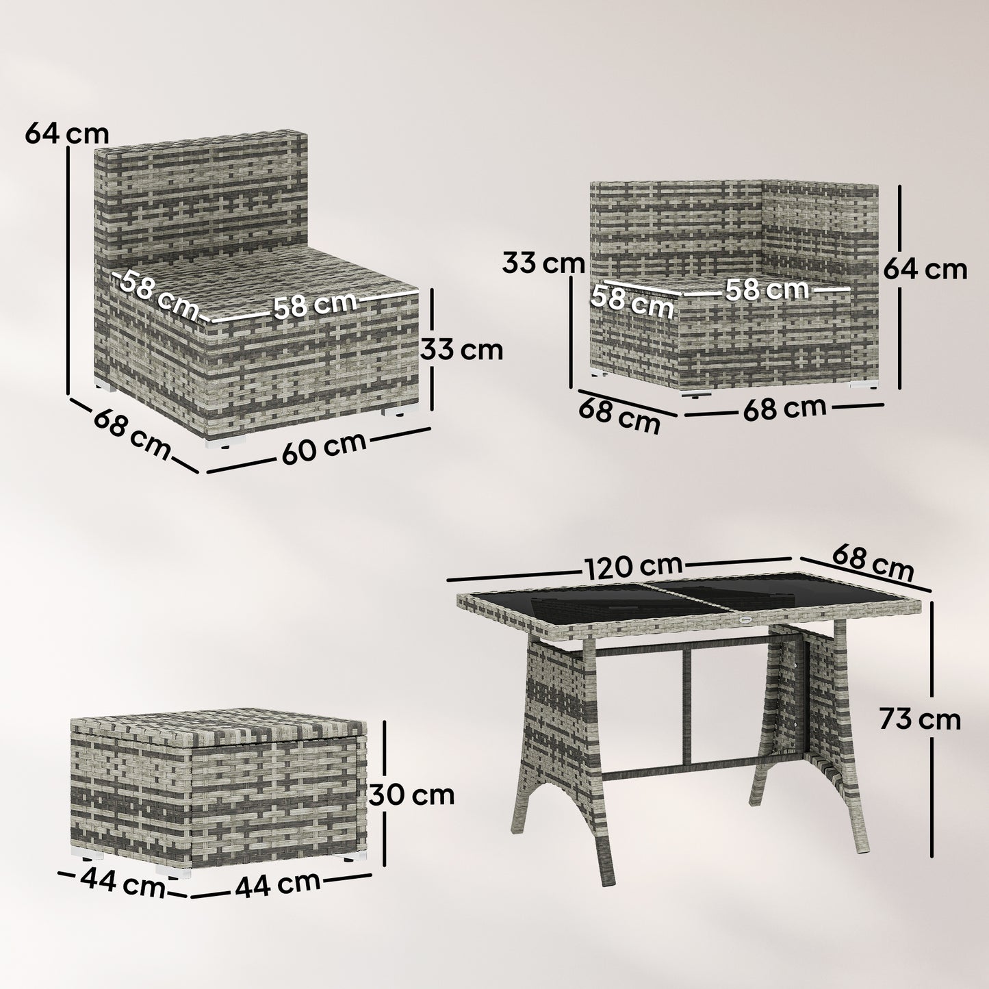 Outsunny 10 Piece Rattan Garden Furniture Set, 3 Corner Sofas with 3 Chairs, 3 Stools and Coffee Table, Outdoor Patio Furniture