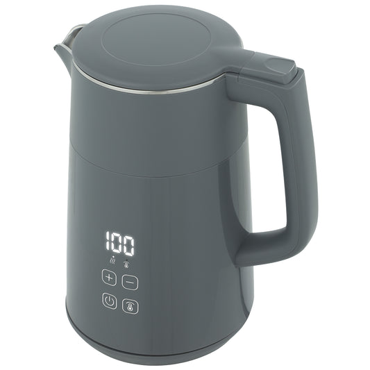 Photo of HOMCOM Electric Kettle, 1.7L Fast Boil 3kW Water Kettle with UK Strix Thermostat, LED Display, Keep Warm Function, Grey in Grey colour on a white background