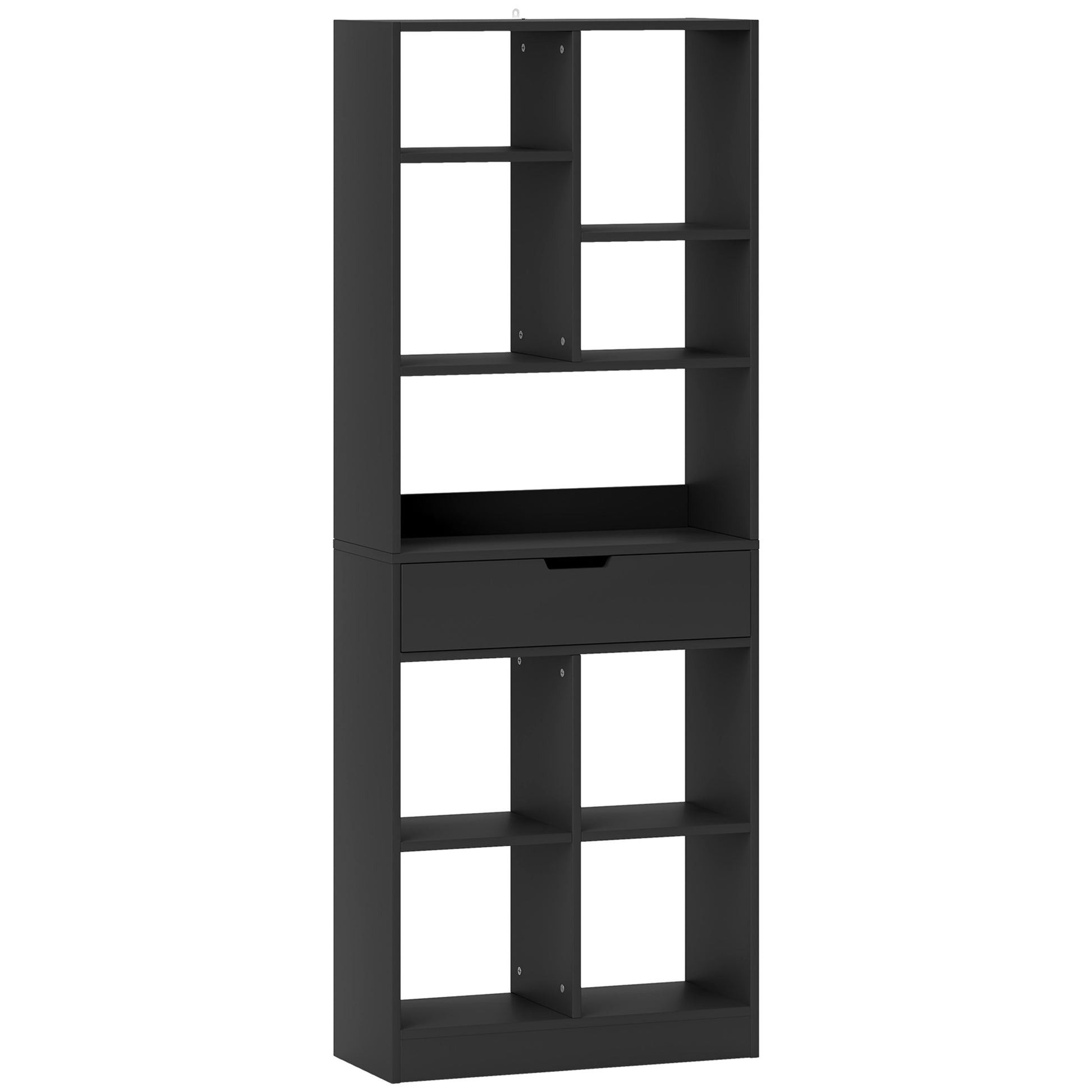 Photo of HOMCOM Tall Bookshelf with Drawer, Freestanding Bookcase for Bedroom, Living Room, Home Office, Black in Black colour on a white background