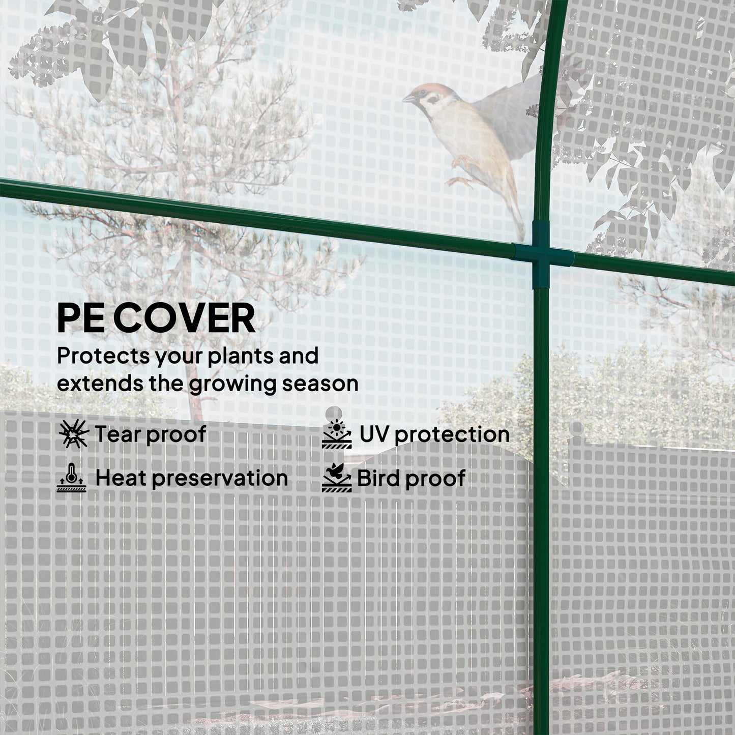 Outsunny Walk in Polytunnel Greenhouse, Green House for Garden with Roll-up Window and Door, 1.8 x 1.8 x 2 m, White
