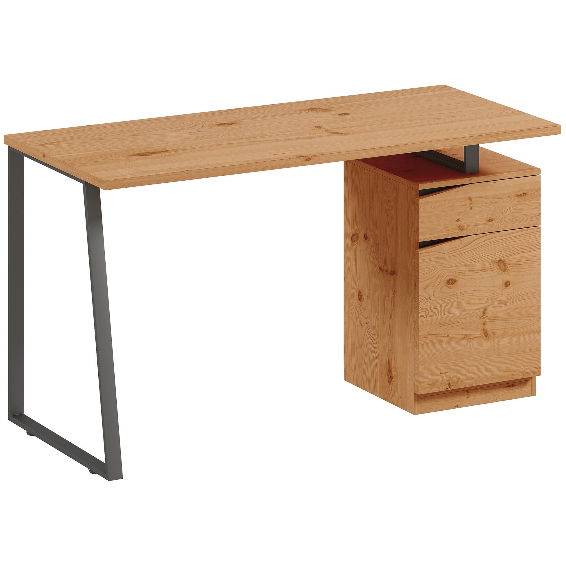 Photo of HOMCOM Computer Desk, Writing Desk with Cabinet, Drawer, Metal Legs, Work Table for Home Office Study, Natural Wood Finish in Finish colour on a white background