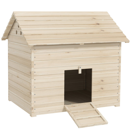 Photo of PawHut Wooden Duck House Poultry Coop for 2-4 Ducks with Openable Roof Raised Feet Air Holes Natural in Natural colour on a white background